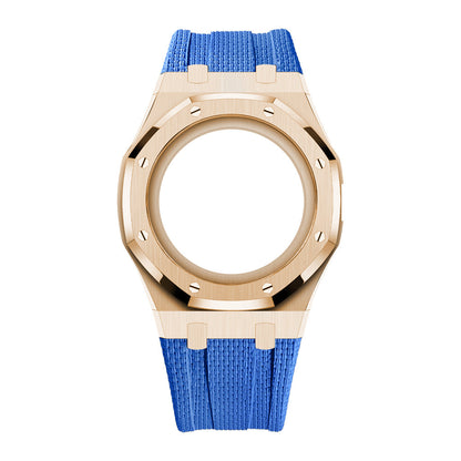 [AuraEcho]Steel Case & Fluoroelastomer Strap Full‑wrap Embedded Watch Band(Only Strap)