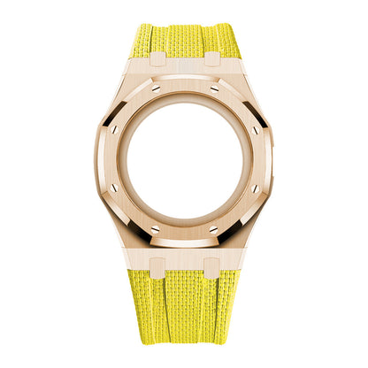 [AuraEcho]Steel Case & Fluoroelastomer Strap Full‑wrap Embedded Watch Band(Only Strap)