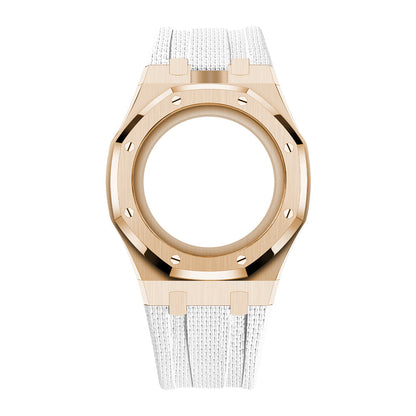 [AuraEcho]Steel Case & Fluoroelastomer Strap Full‑wrap Embedded Watch Band(Only Strap)