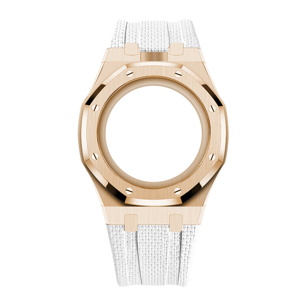 [AuraEcho]Steel Case & Fluoroelastomer Strap Full‑wrap Embedded Watch Band(Only Strap)