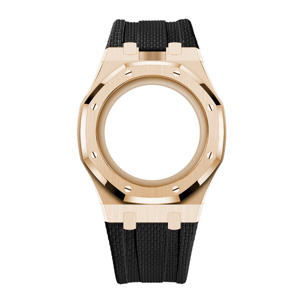 [AuraEcho]Steel Case & Fluoroelastomer Strap Full‑wrap Embedded Watch Band(Only Strap)