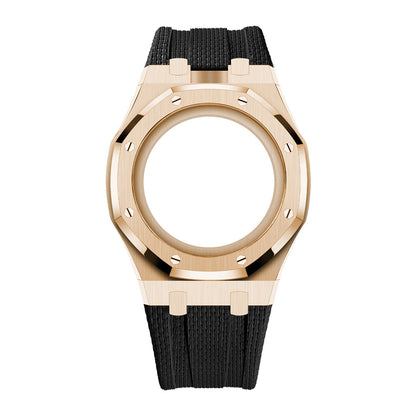 [AuraEcho]Steel Case & Fluoroelastomer Strap Full‑wrap Embedded Watch Band(Only Strap)