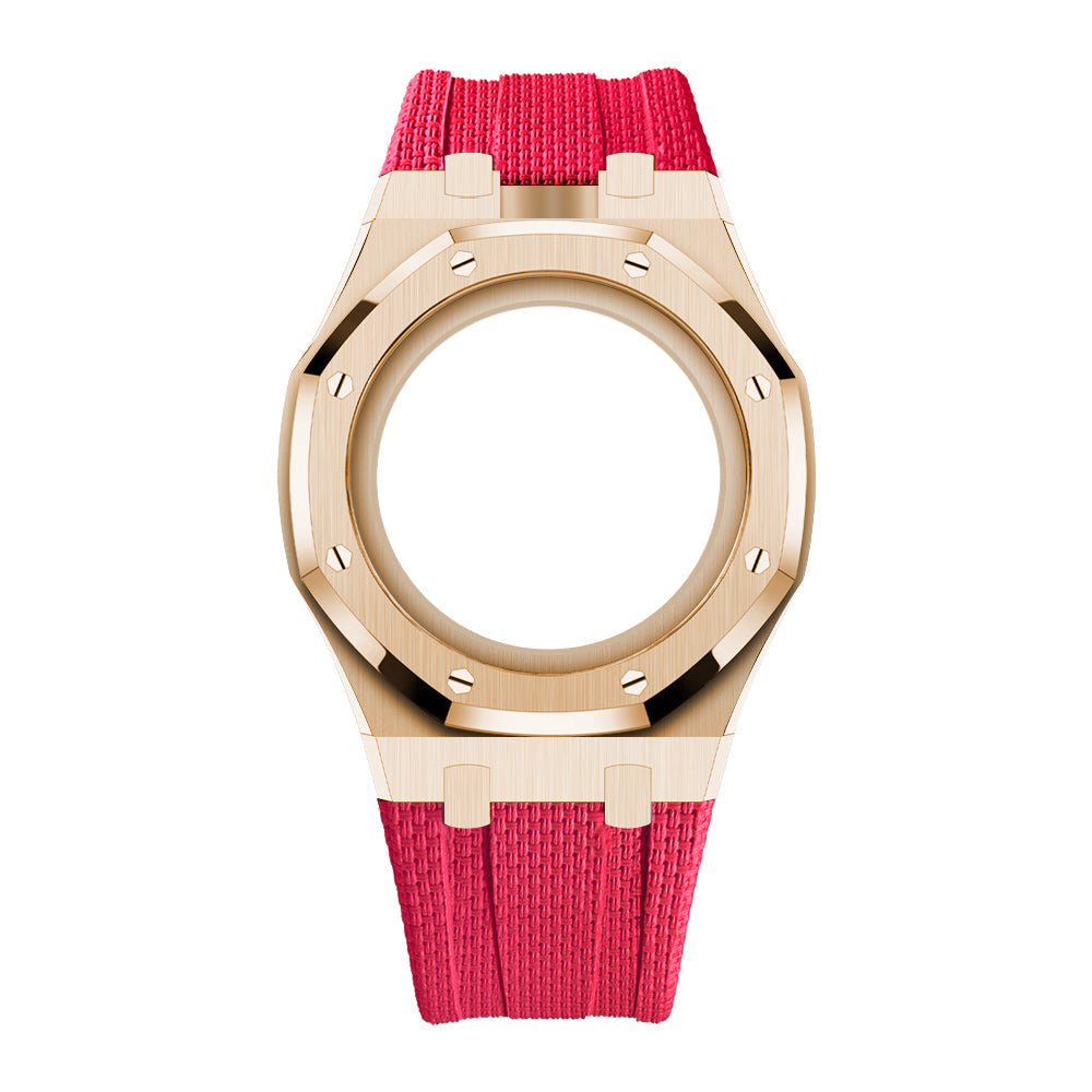 [AuraEcho]Steel Case & Fluoroelastomer Strap Full‑wrap Embedded Watch Band(Only Strap)