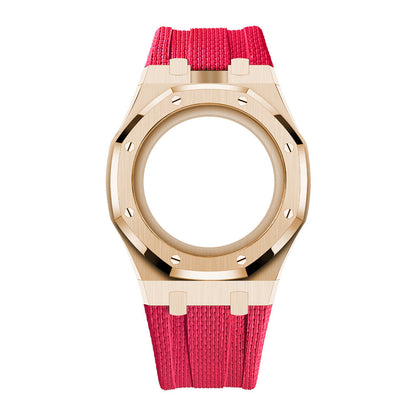 [AuraEcho]Steel Case & Fluoroelastomer Strap Full‑wrap Embedded Watch Band(Only Strap)