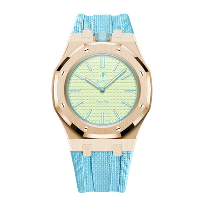 [AuraEcho]Steel Case & Fluoroelastomer Strap Full‑wrap Embedded Watch Band(Only Strap)