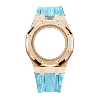 [AuraEcho]Steel Case & Fluoroelastomer Strap Full‑wrap Embedded Watch Band(Only Strap)