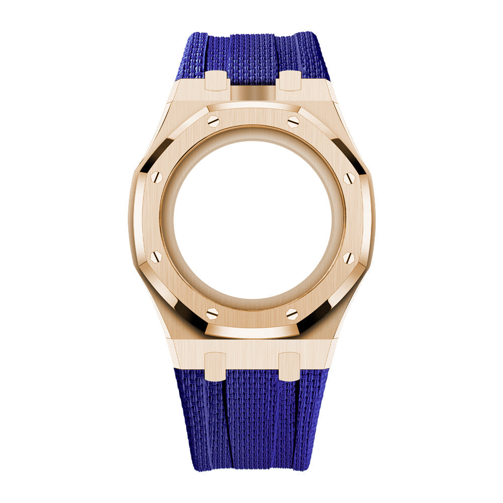 [AuraEcho]Steel Case & Fluoroelastomer Strap Full‑wrap Embedded Watch Band(Only Strap)