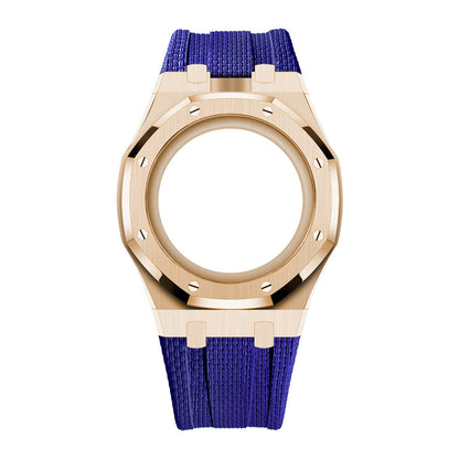 [AuraEcho]Steel Case & Fluoroelastomer Strap Full‑wrap Embedded Watch Band(Only Strap)