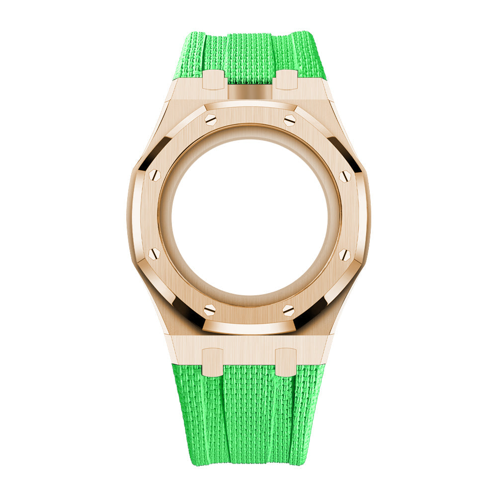 [AuraEcho]Steel Case & Fluoroelastomer Strap Full‑wrap Embedded Watch Band(Only Strap)
