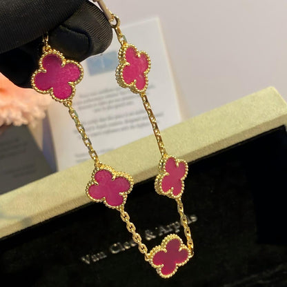 [AuraEcho]NEW CLOVER 5 MOTIFS PINK ENAMEL BRACELET