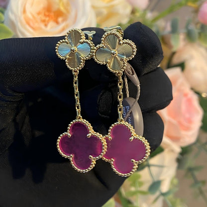 [AuraEcho]NEW CLOVER 2 MOTIF PINK ENAMEL EARRINGS