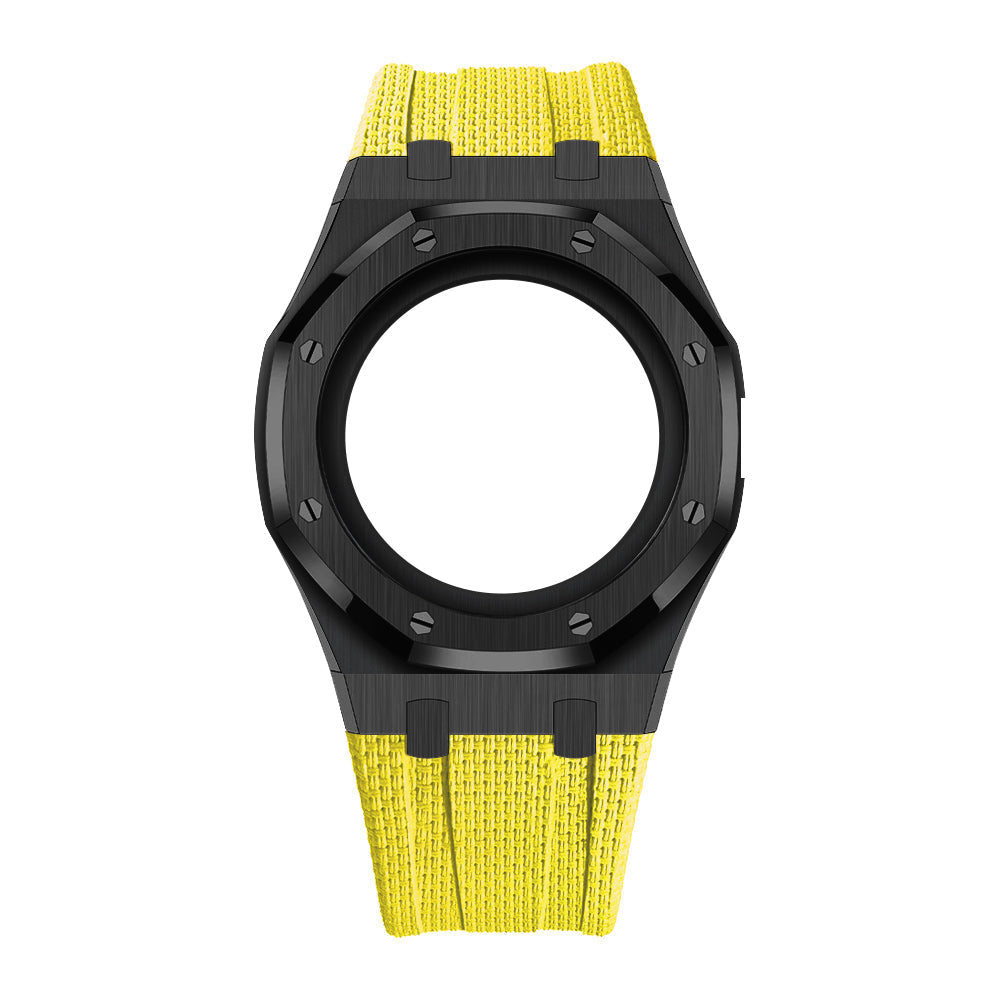 [AuraEcho]Steel Case & Fluoroelastomer Strap Full‑wrap Embedded Watch Band(Only Strap)