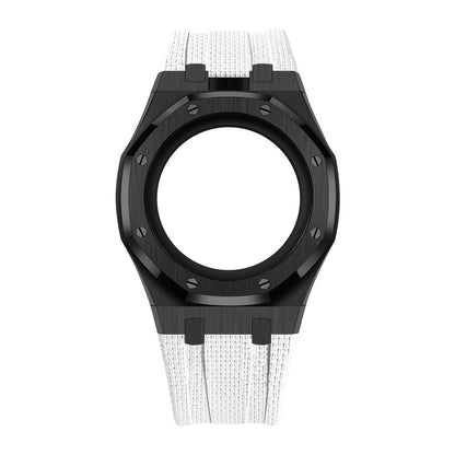 [AuraEcho]Steel Case & Fluoroelastomer Strap Full‑wrap Embedded Watch Band(Only Strap)