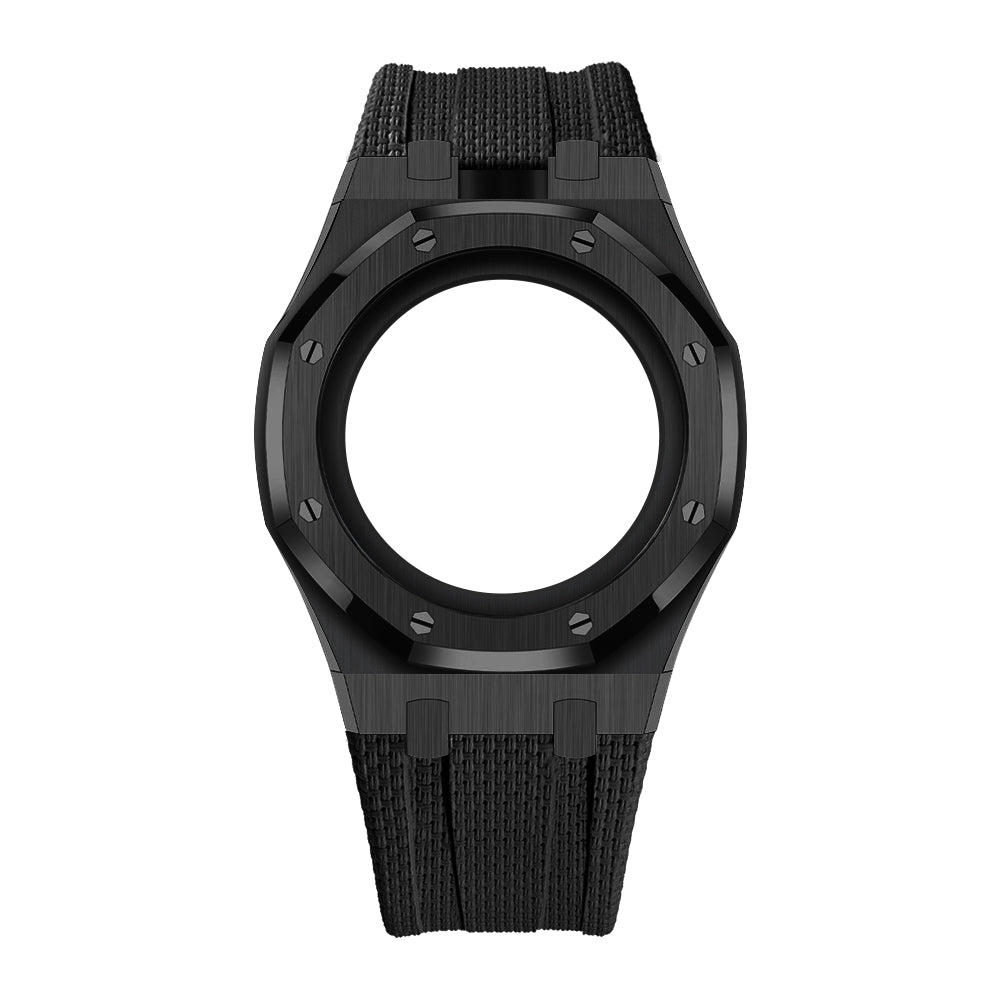 [AuraEcho]Steel Case & Fluoroelastomer Strap Full‑wrap Embedded Watch Band(Only Strap)