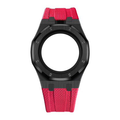 [AuraEcho]Steel Case & Fluoroelastomer Strap Full‑wrap Embedded Watch Band(Only Strap)