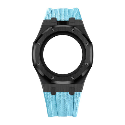 [AuraEcho]Steel Case & Fluoroelastomer Strap Full‑wrap Embedded Watch Band(Only Strap)
