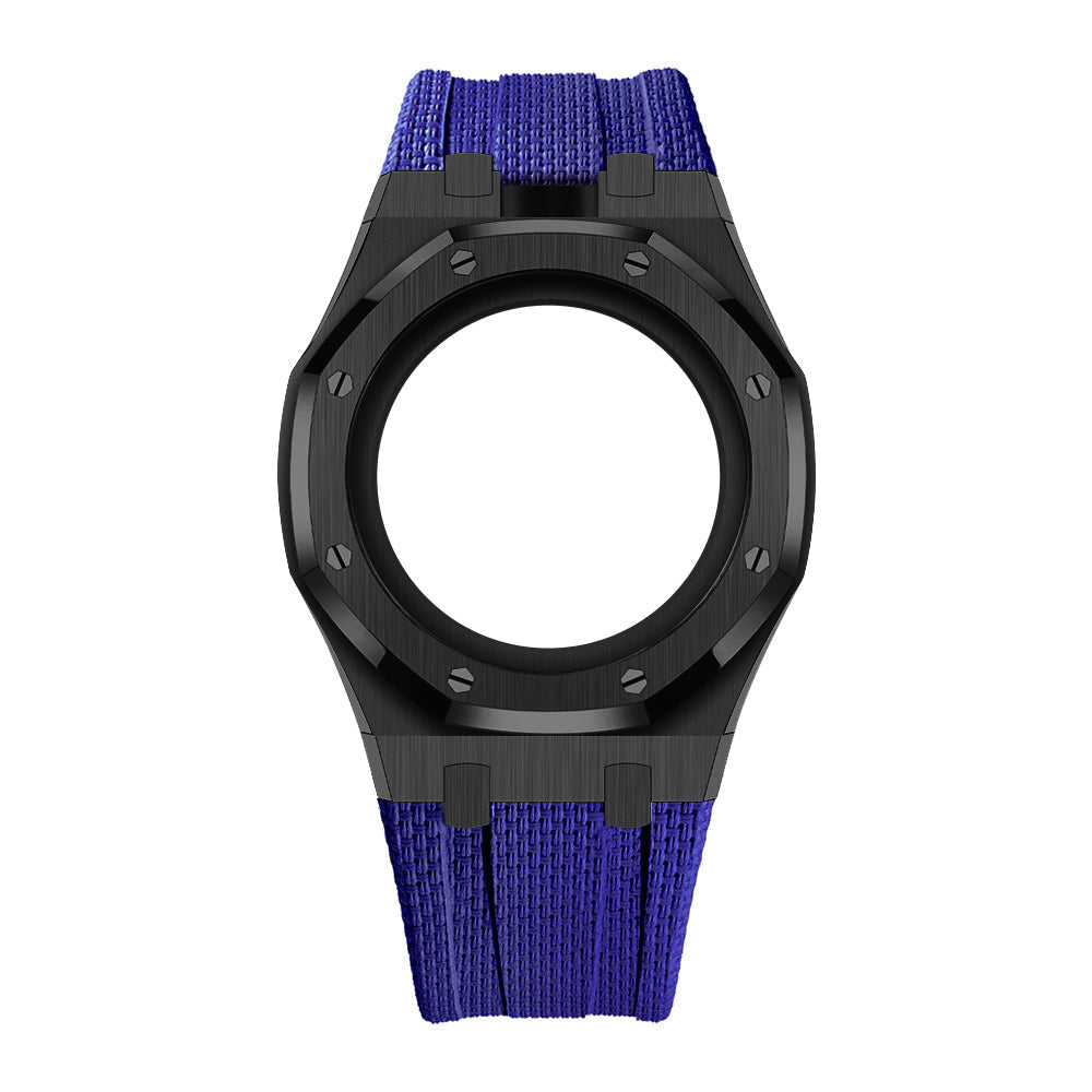 [AuraEcho]Steel Case & Fluoroelastomer Strap Full‑wrap Embedded Watch Band(Only Strap)