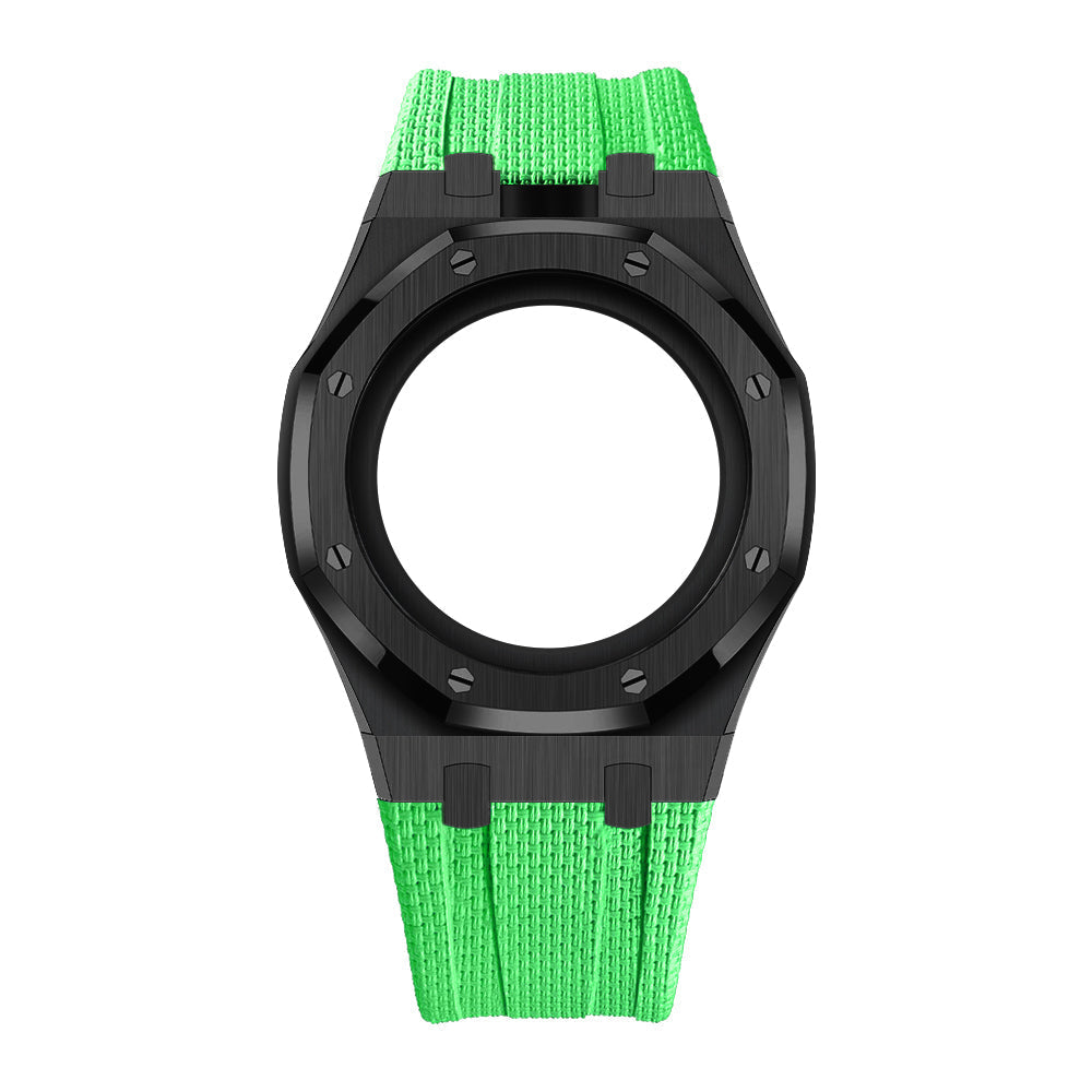 [AuraEcho]Steel Case & Fluoroelastomer Strap Full‑wrap Embedded Watch Band(Only Strap)