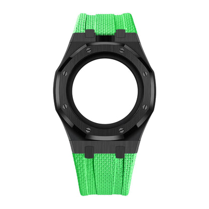 [AuraEcho]Steel Case & Fluoroelastomer Strap Full‑wrap Embedded Watch Band(Only Strap)
