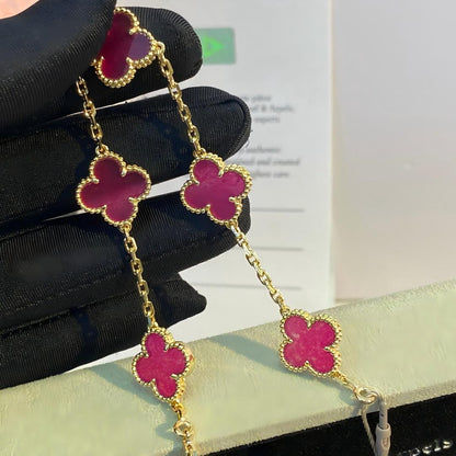 [AuraEcho]NEW CLOVER 5 MOTIFS PINK ENAMEL BRACELET