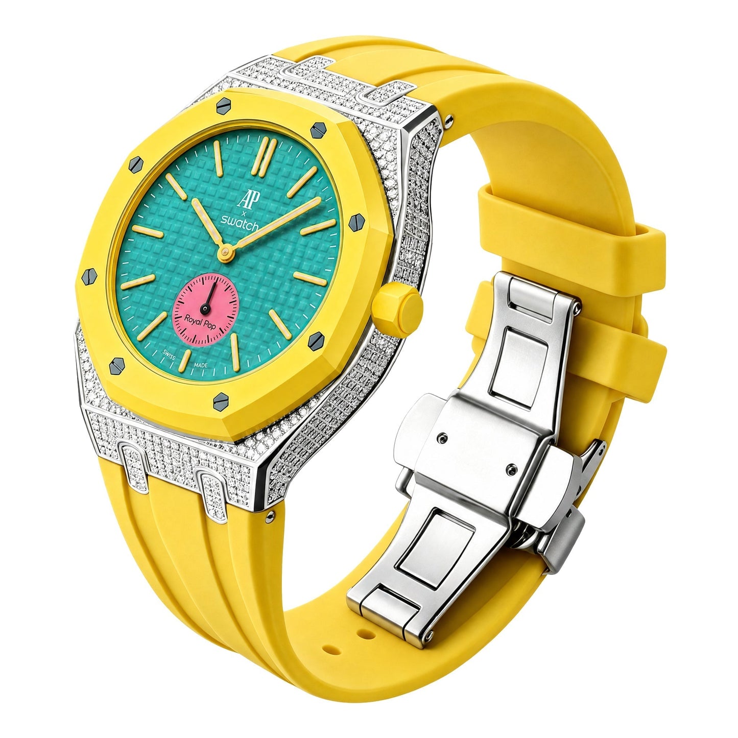 [AuraEcho] Royal Oak Pop Exclusive Steel Case With Diamond(Moissanite) & Silicone Strap