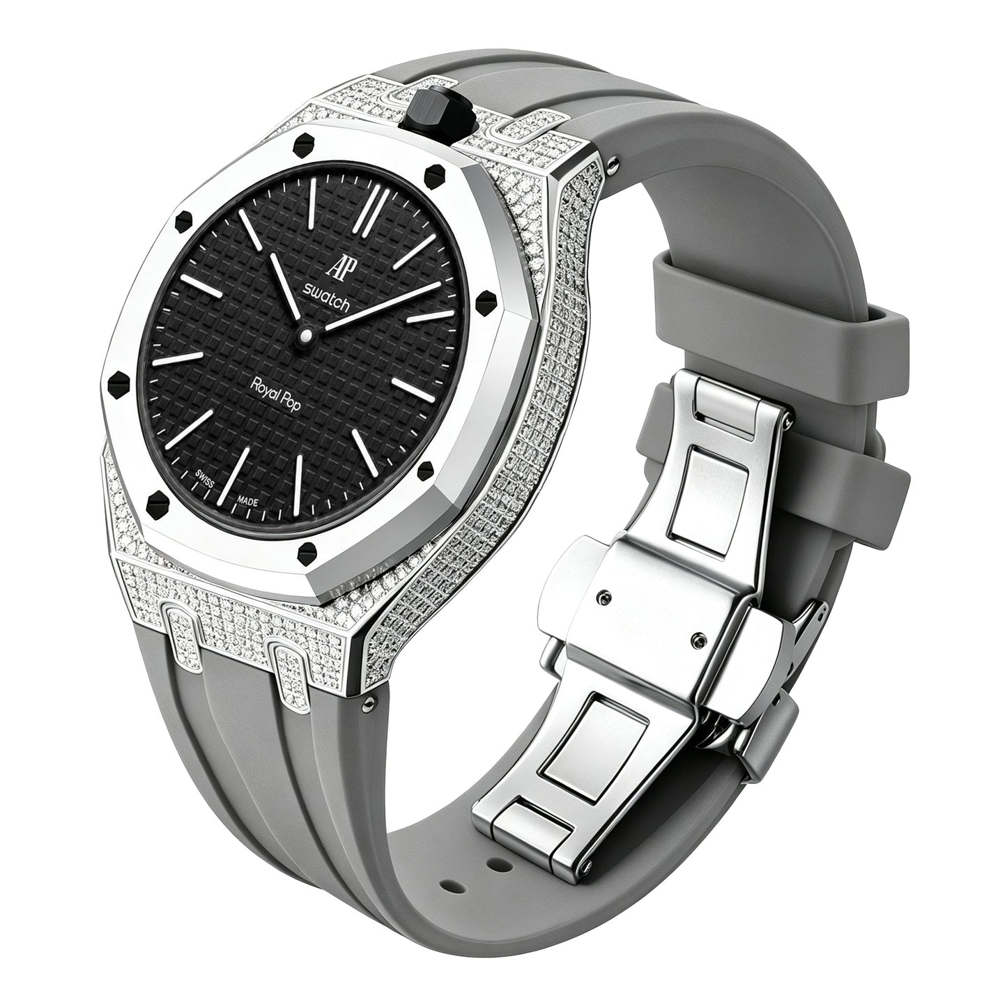 [AuraEcho] Royal Oak Pop Exclusive Steel Case With Diamond(Moissanite) & Silicone Strap
