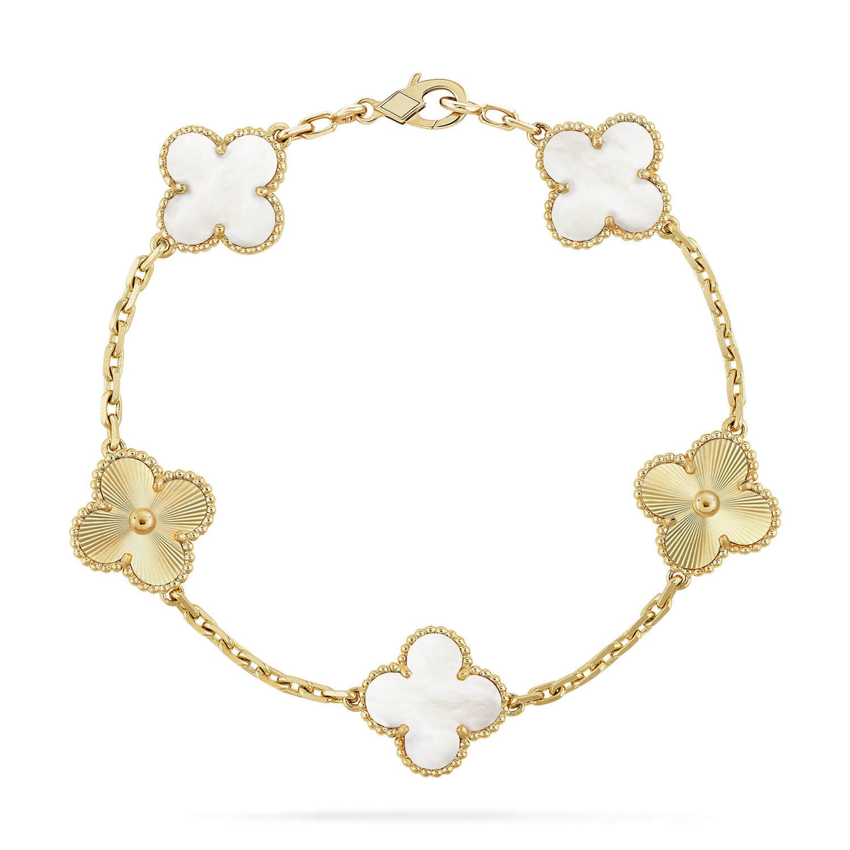 [AuraEcho]CLOVER WHITE PEARL MOP 5 MOTIF BRACELET COLLECTION