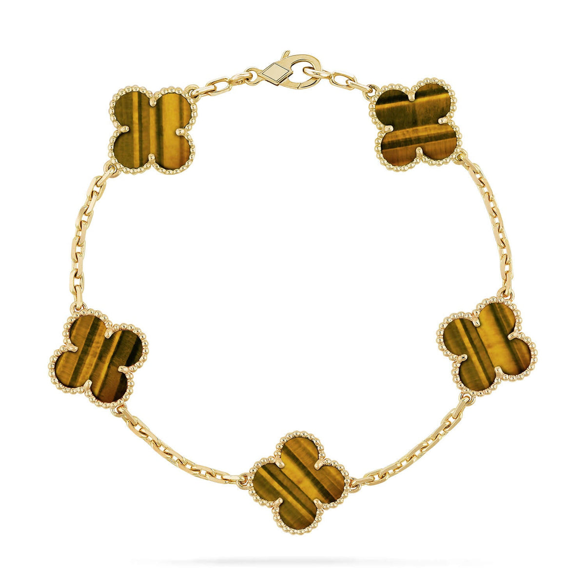 [AuraEcho] CLOVER 5 MOTIFS TIGER EYE BRACELET COLLECTION