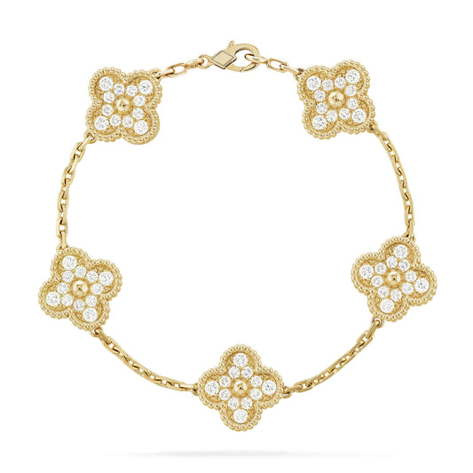 [AuraEcho]CLOVER 5 MOTIFS  FULL DIAMOND BRACELET