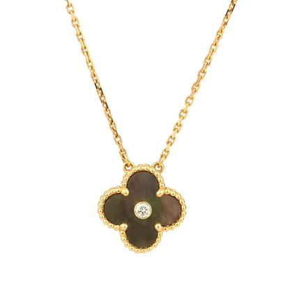 [AuraEcho]CLOVER 15MM DIAMOND AND MOTHER-OF-GREY NECKLACE