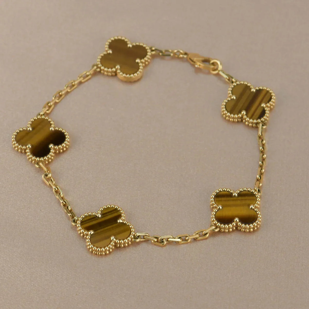 [AuraEcho] CLOVER 5 MOTIFS TIGER EYE BRACELET COLLECTION