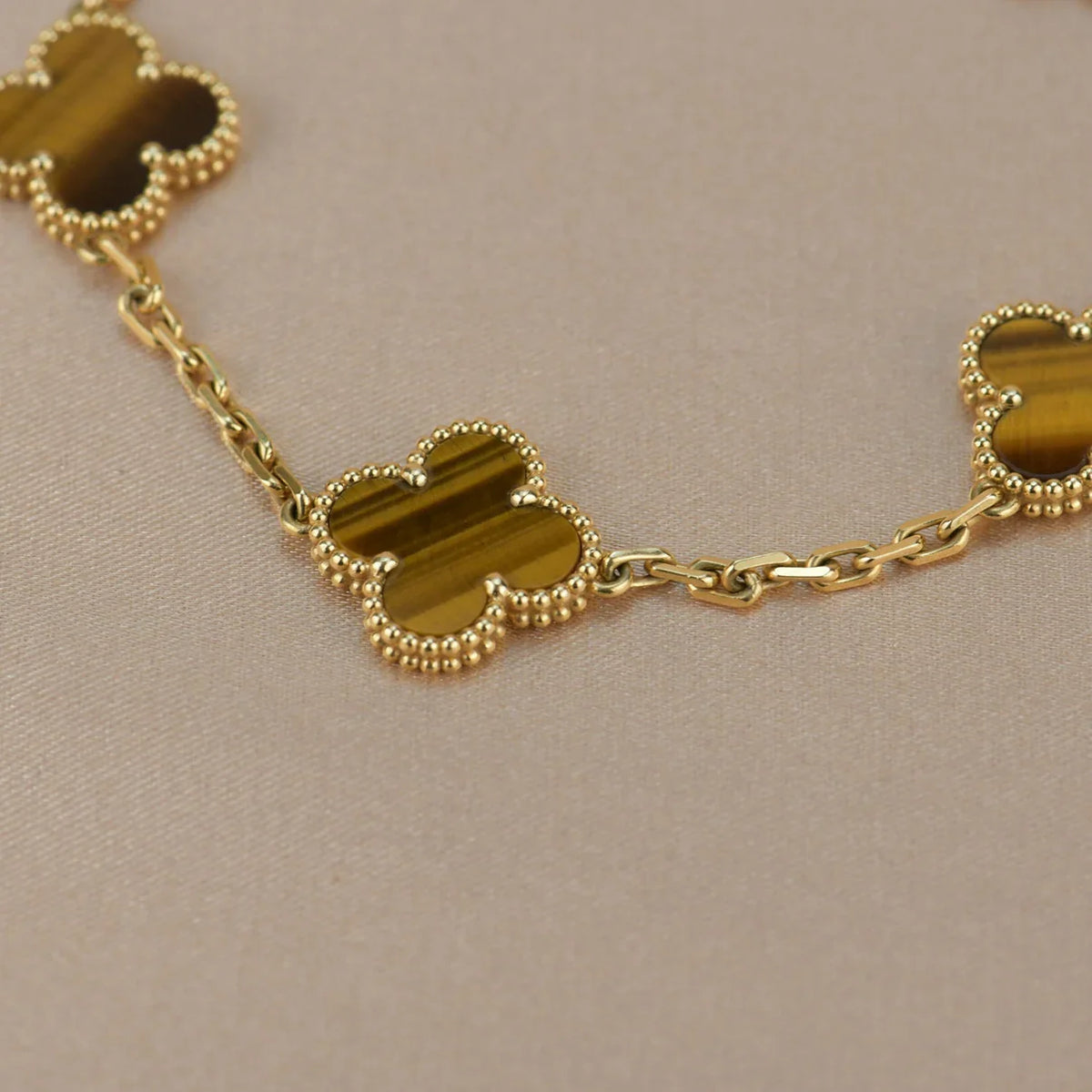 [AuraEcho] CLOVER 5 MOTIFS TIGER EYE BRACELET COLLECTION