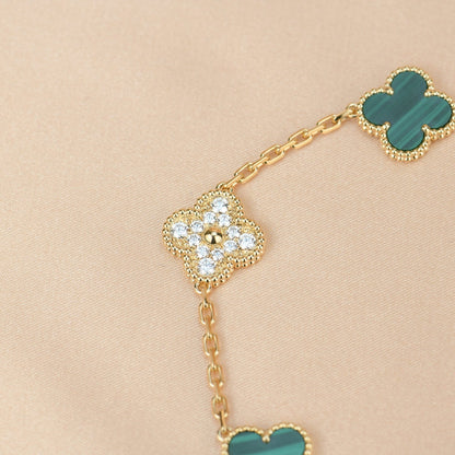 [AuraEcho]CLOVER  5 MOTIF MALACHITE DIAMOND BRACELET