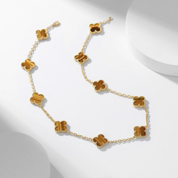[AuraEcho]CLOVER 10 MOTIFS TIGER EYE NECKLACE