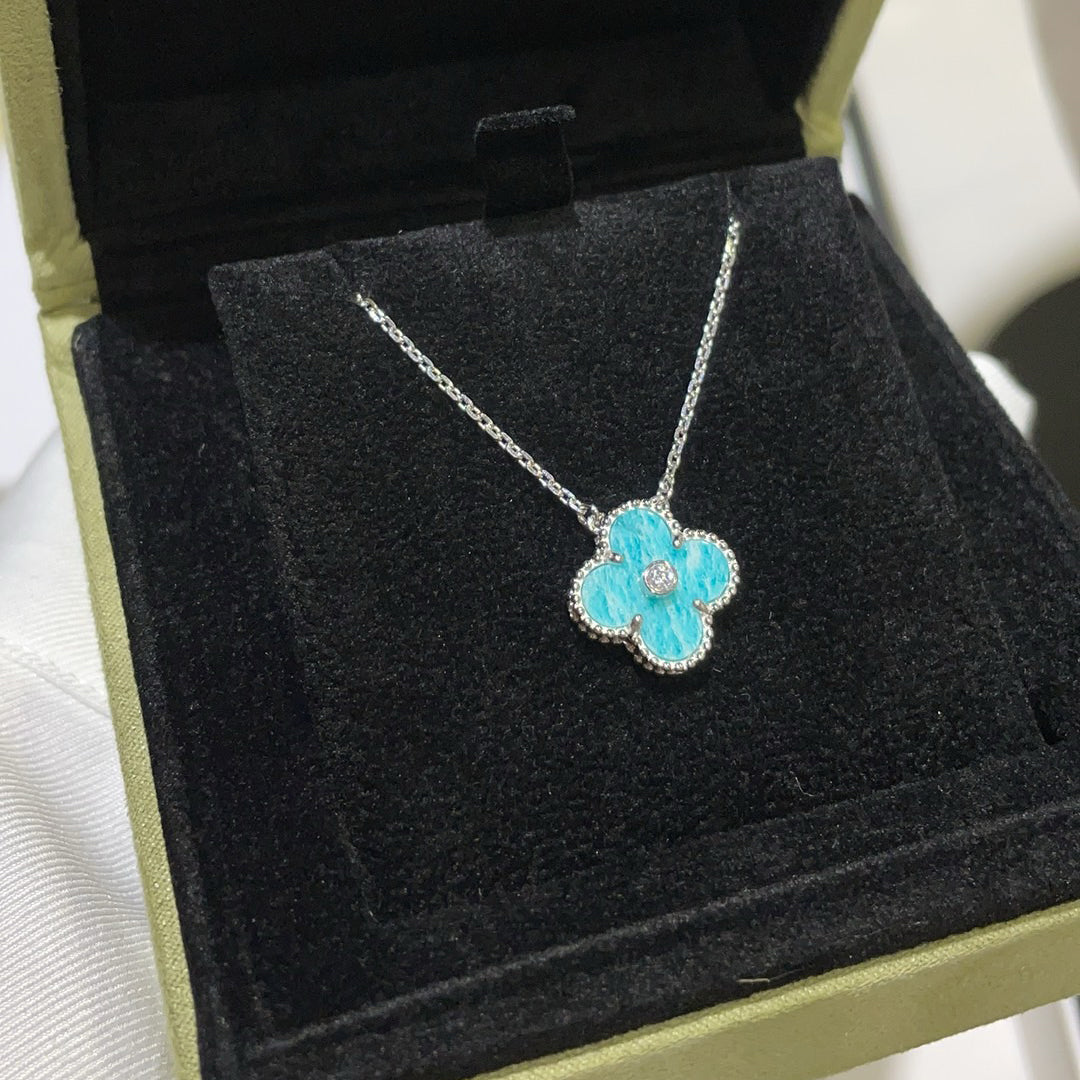 [AuraEcho]CLOVER 15MM DIAMOND SVRES PORCELAIN  NECKLACE SILVER