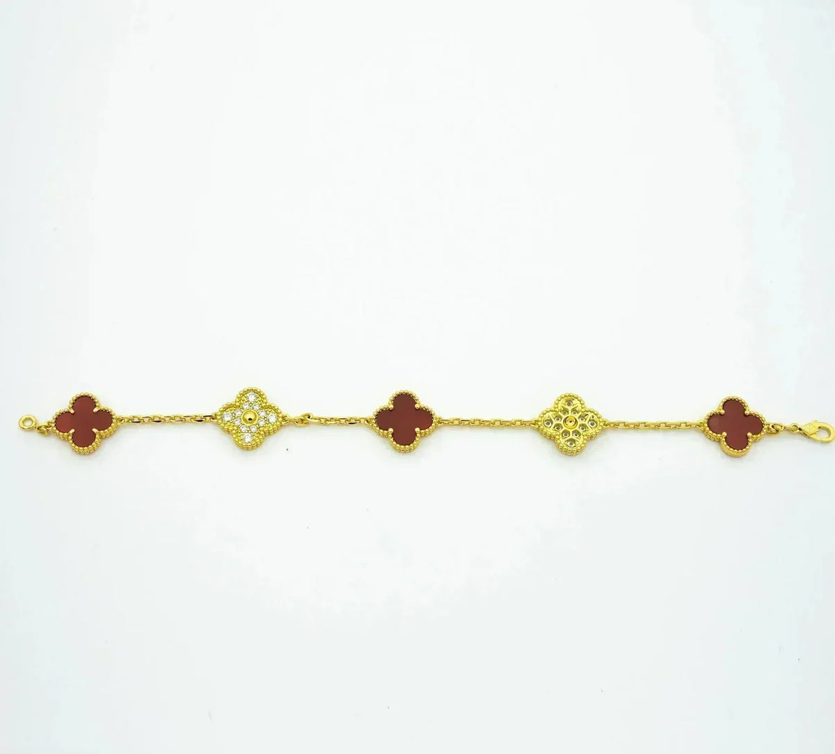 [AuraEcho] CLOVER 5 MOTIF RED CORNELIAN BRACELET COLLECTION