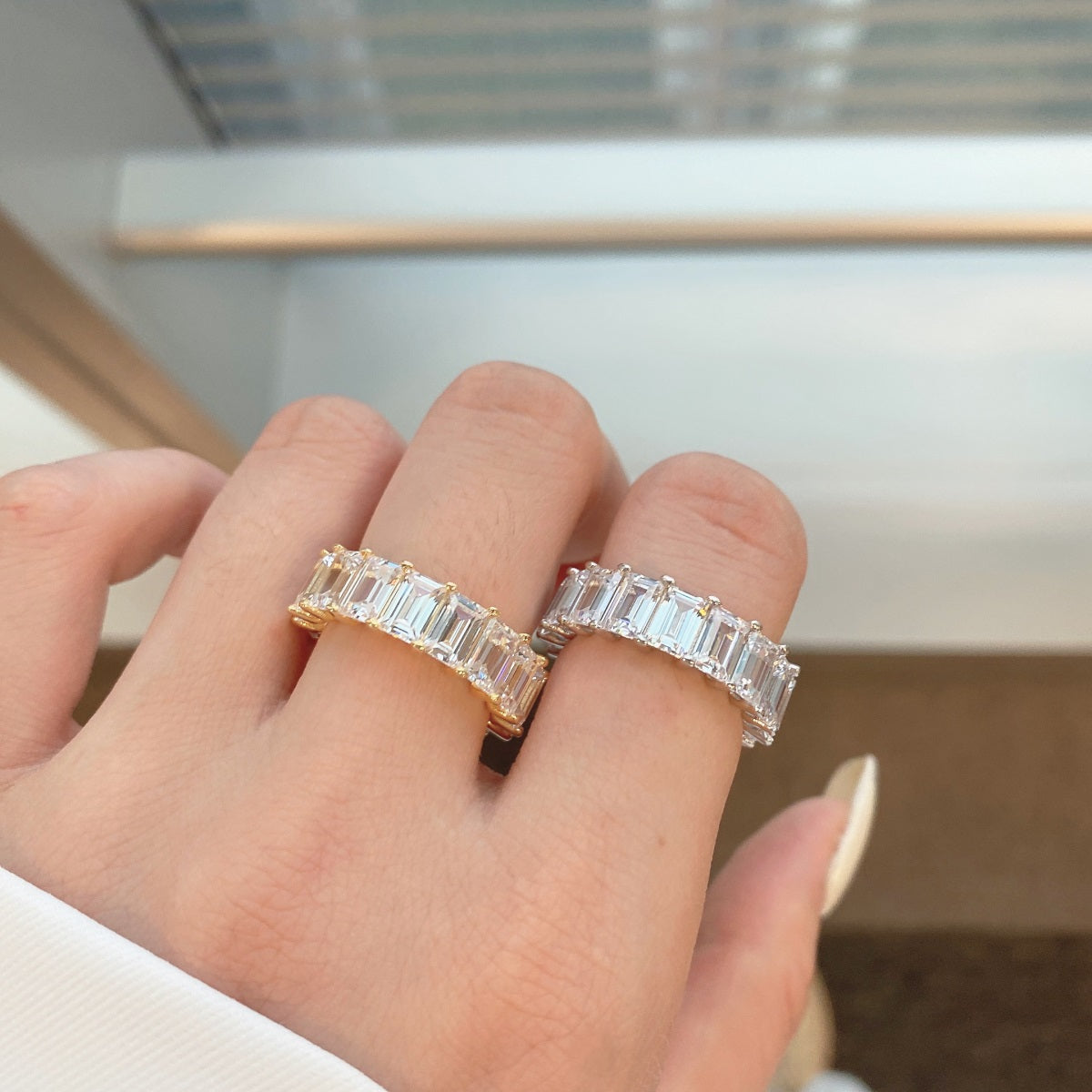 [AuraEcho]0.75 Carat Elegant Emerald Cut Tennis Ring