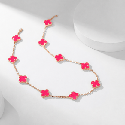 [AuraEcho]NEW CLOVER 10 MOTIFS PINK ENAMEL NECKLACE