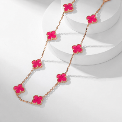 [AuraEcho]NEW CLOVER 10 MOTIFS PINK ENAMEL NECKLACE