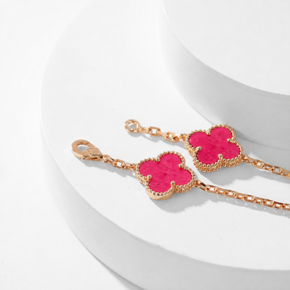 [AuraEcho]NEW CLOVER 10 MOTIFS PINK ENAMEL NECKLACE
