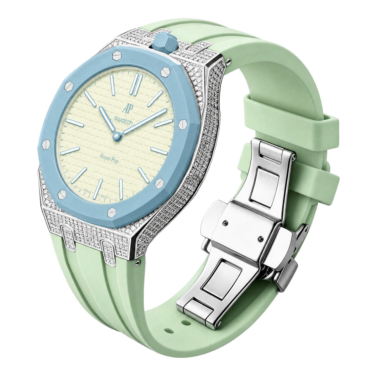 [AuraEcho] Royal Oak Pop Exclusive Steel Case With Diamond(Moissanite) & Silicone Strap