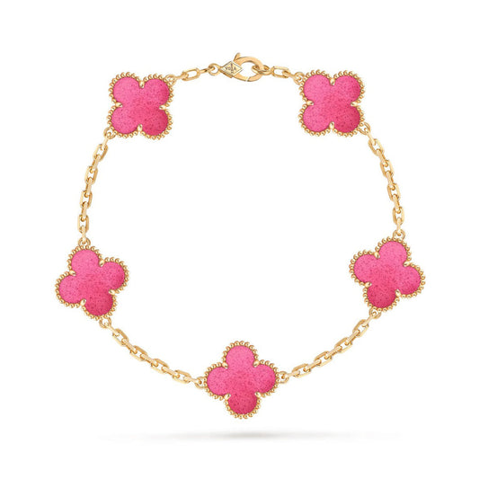 [AuraEcho]NEW CLOVER 5 MOTIFS PINK ENAMEL BRACELET
