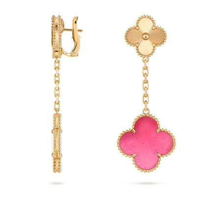 [AuraEcho]NEW CLOVER 2 MOTIF PINK ENAMEL EARRINGS