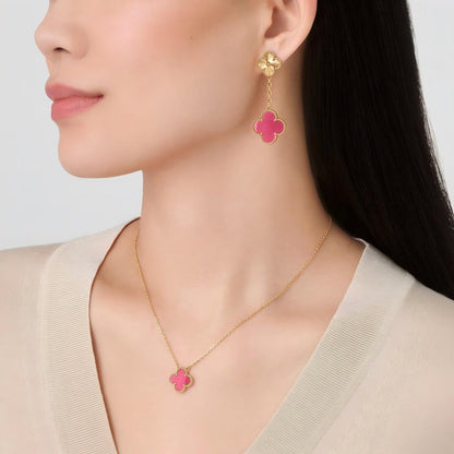 [AuraEcho]NEW CLOVER 2 MOTIF PINK ENAMEL EARRINGS