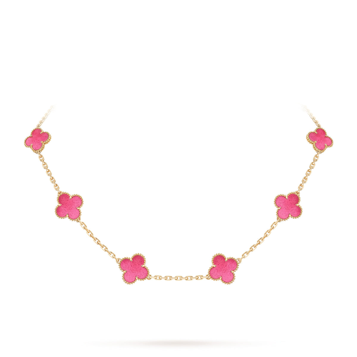 [AuraEcho]NEW CLOVER 10 MOTIFS PINK ENAMEL NECKLACE