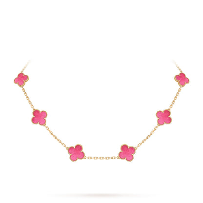 [AuraEcho]NEW CLOVER 10 MOTIFS PINK ENAMEL NECKLACE