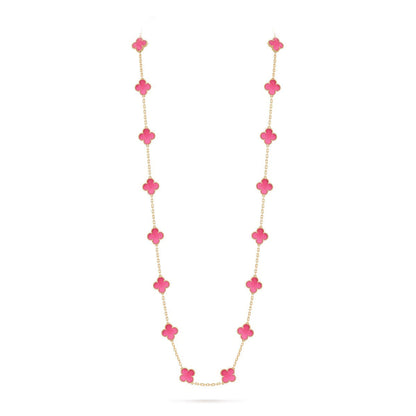 [AuraEcho] NEW CLOVER 20 MOTIFS PINK ENAMEL NECKLACE