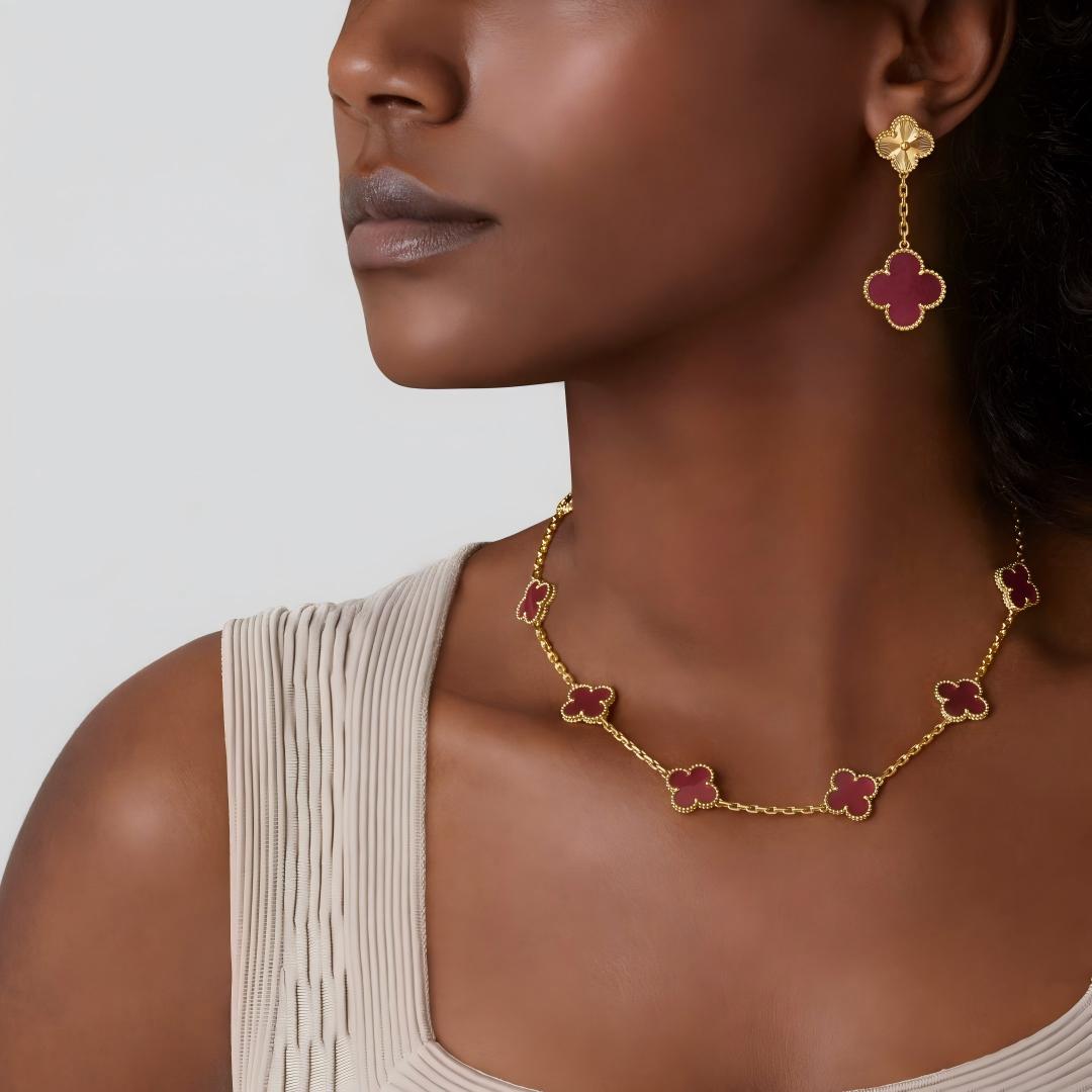 [AuraEcho]NEW CLOVER 10 MOTIFS PINK ENAMEL NECKLACE