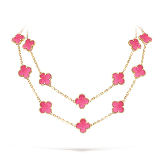[AuraEcho] NEW CLOVER 20 MOTIFS PINK ENAMEL NECKLACE