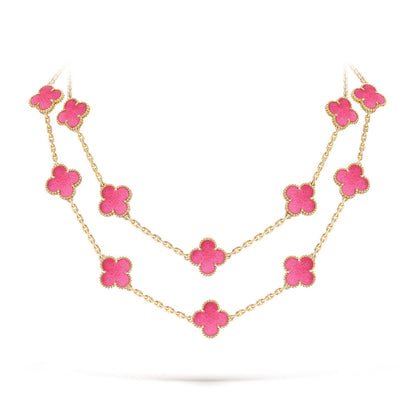 [AuraEcho] NEW CLOVER 20 MOTIFS PINK ENAMEL NECKLACE